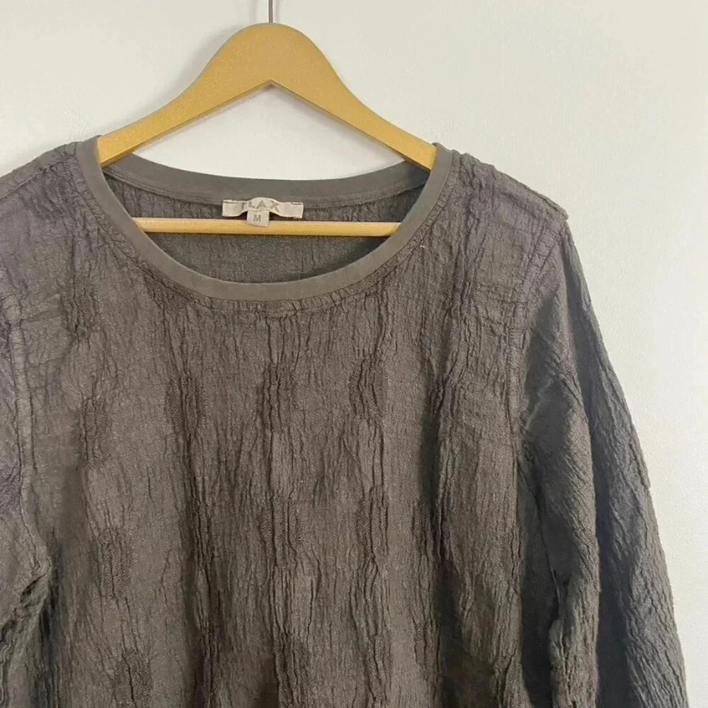 Flax Brown Crinkle Linen Top - Picture 3 of 11